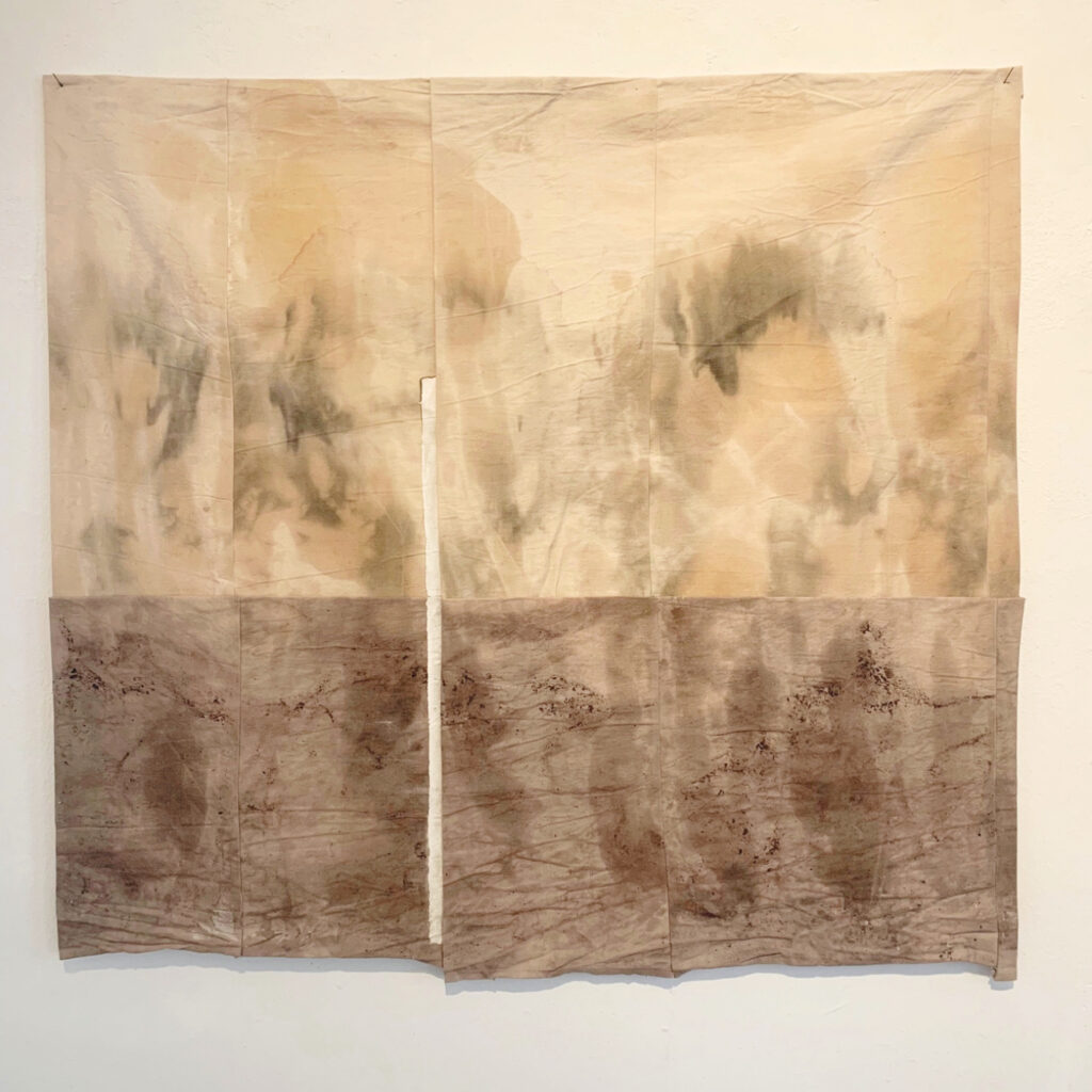 White secret, naturally dyed linen, natural pigment, 90x70 cm, 2020